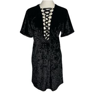 NWT Solaris Style Crushed Velvet Lace Up Mini Dress Black Large Wtichy Goth Vamp